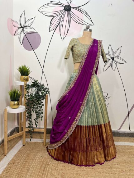 Royal Berry Kanchipattu tissue Half saree